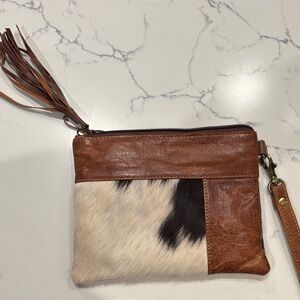 Elegant Brown and Black Leather Wristlet
